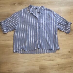 SHEIN curve Striped Blue Button-Up Women's Top 4XL